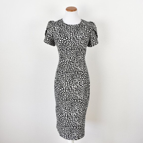 Calvin Klein Leopard Print Tulip Sleeve Sheath Dress - 8 - Picture 1 of 10